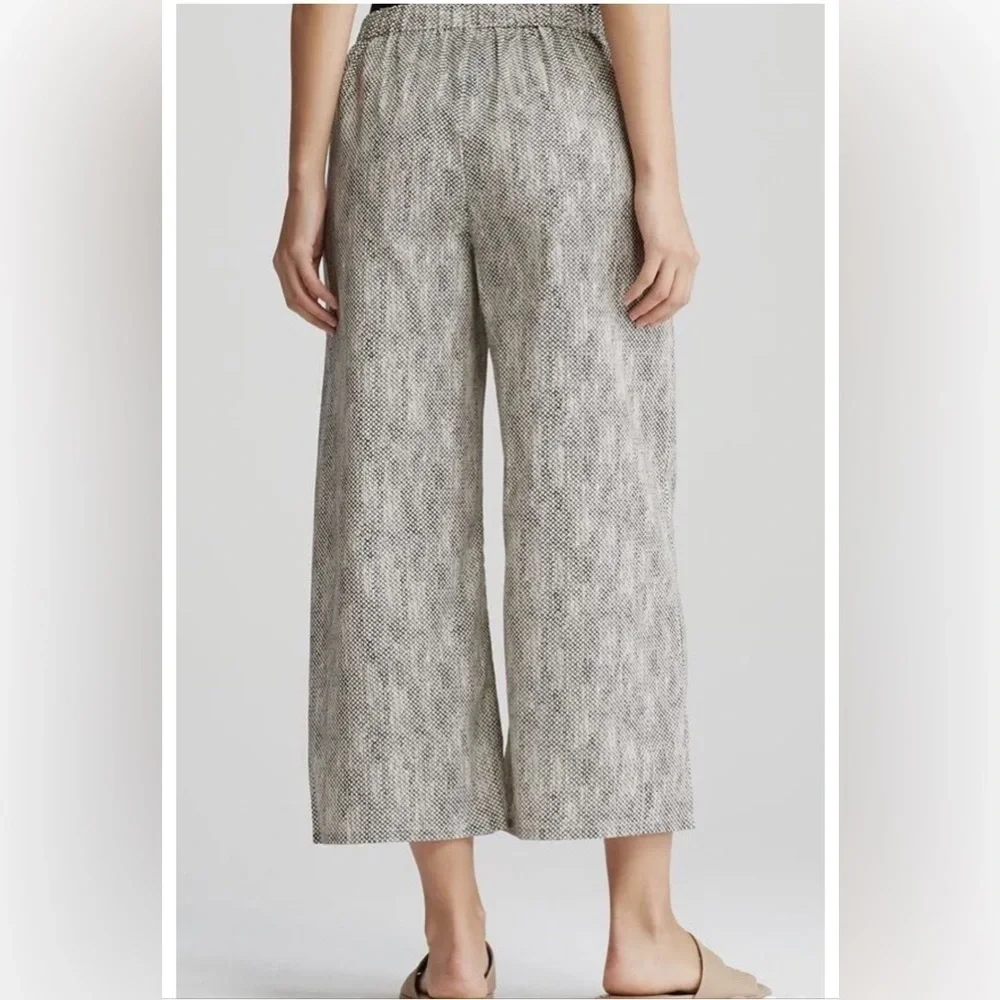 RARE Eileen Fisher 100% Organic Cotton Chainette Printed Wide Leg Crop P…